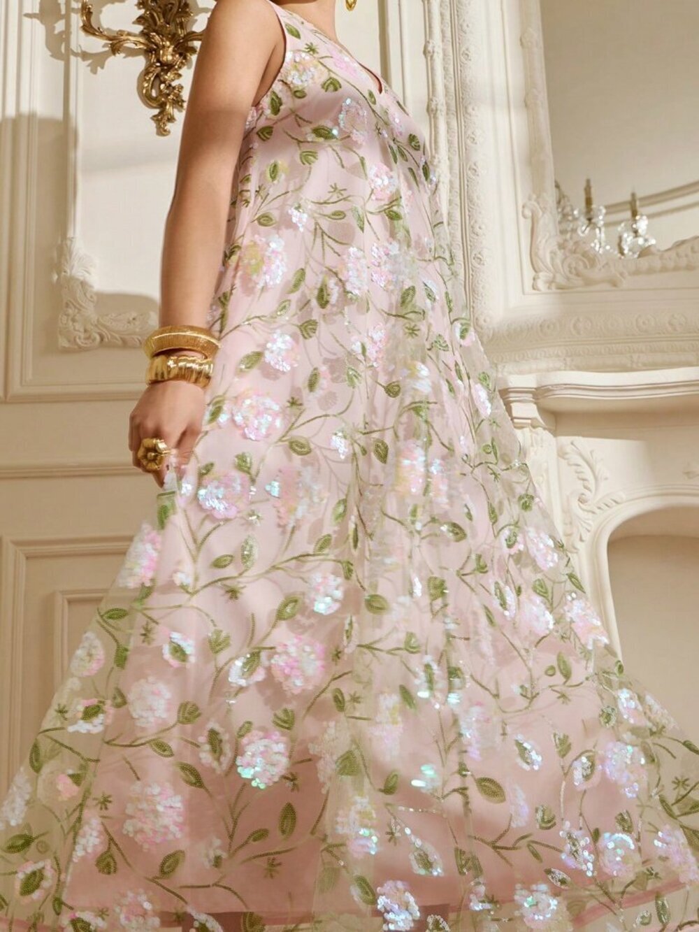 Baby Pink Boho Women's Loose V-Neck Sleeveless Dress